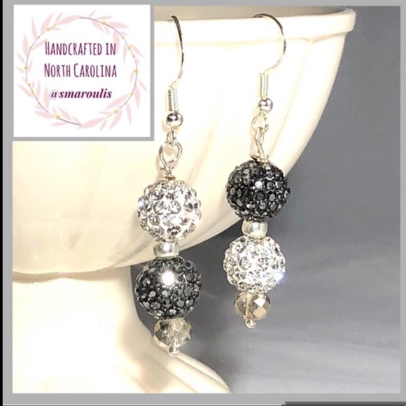 Sterling sterling earrings crystal black white & black DAZZLE balls stunning - Picture 3 of 9